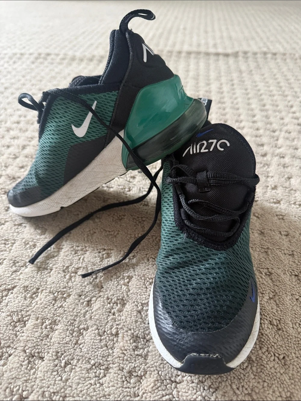 Nike Kids Black and Dark Green Air Max 270 Sneakers with Blue Accents